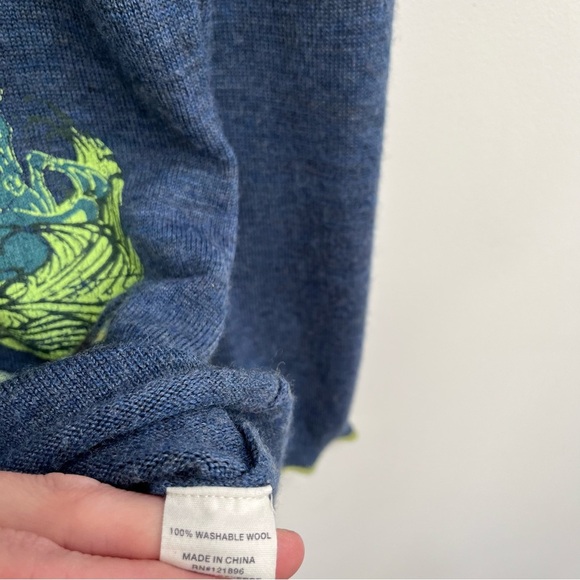 Vintage Y2K Title Nine 100% Washable Wool Cardigan Sweater Blue Horse Print L - Picture 8 of 9